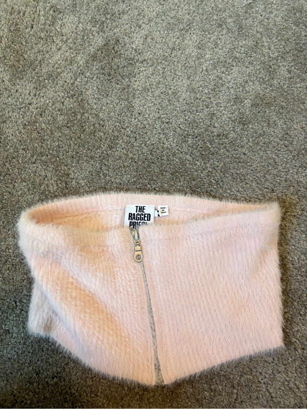 The Ragged Priest Blush Pink Fuzzy Off-Shoulder Zip Sweater